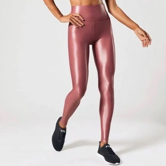 Carbon38 Pants - Carbon38 High Rise 7/8 Legging Liquid Metallic Takara Shine Glossy Rose Pink S